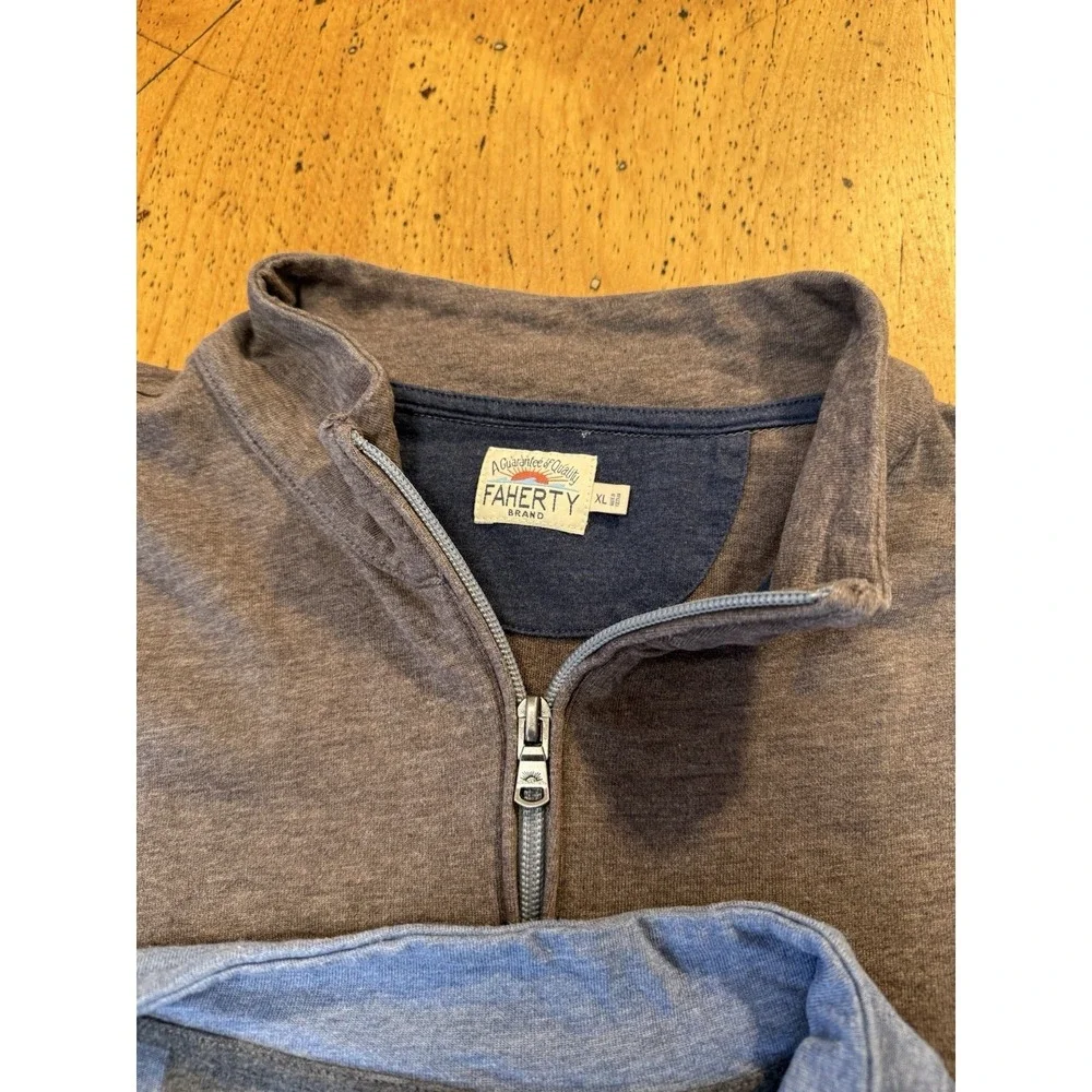 Lot Of 2 Faherty 1/4 Zip Jacket Men's XL Brown/blue Stretch Pullover Cotton‎